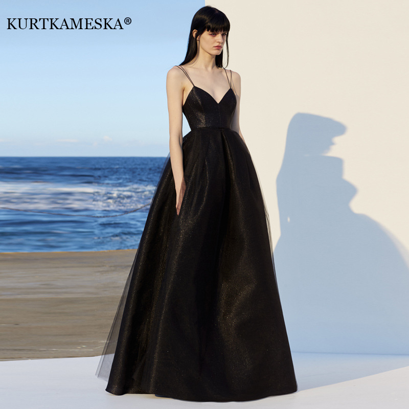 Women Formal Wear Dress - Elegant สปาเก็ตตี้ชุดราตรีเกสต์พรหมยาวชุดเดรสปาร์ตี้สำหรับผู้หญิง2022เซ็กซี่ลึก V คอในฤดูร้อนเปลือยหลังงานแต่งงาน Maxi ชุด