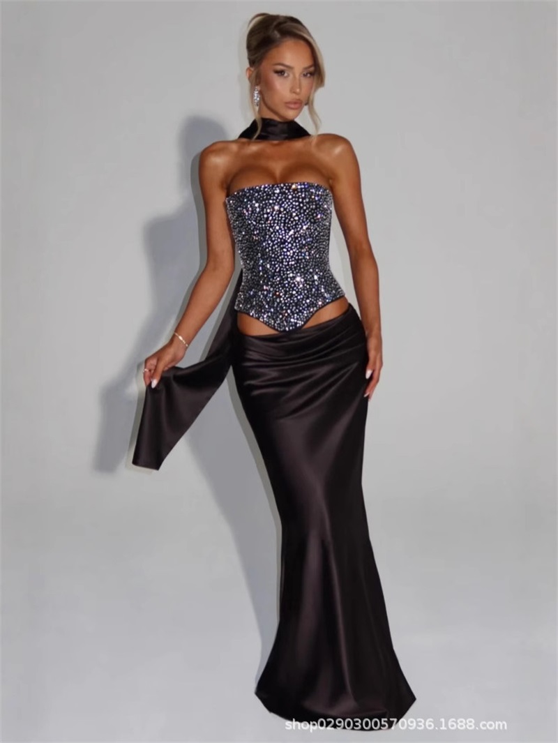 Women'S Formal Evening Wear Tops - เซ็กซี่ Mermaid ผู้หญิงพรหมชุด 2 ชิ้นแขนกุด Top
