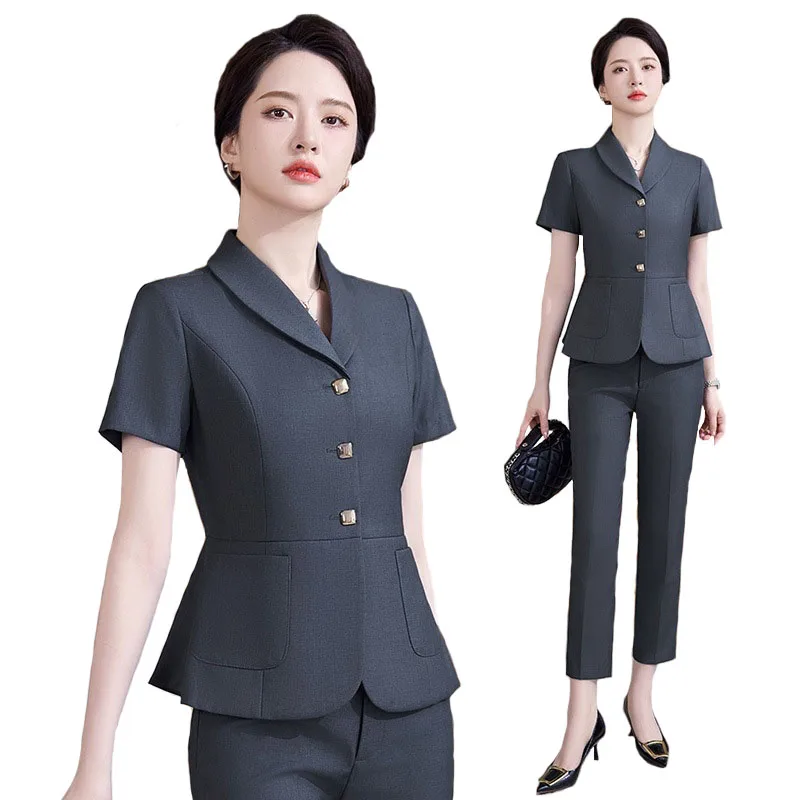 Women Formal Wear Interview - Pop 2024 ฤดูร้อนอย่างเป็นทางการOLสไตล์ผู้หญิงProfessionalทํางานสํานักงานสวมPantsuitsกับกางเกงและแจ็คเก็ตอาชีพสัมภาษณ์กระโปรงSe