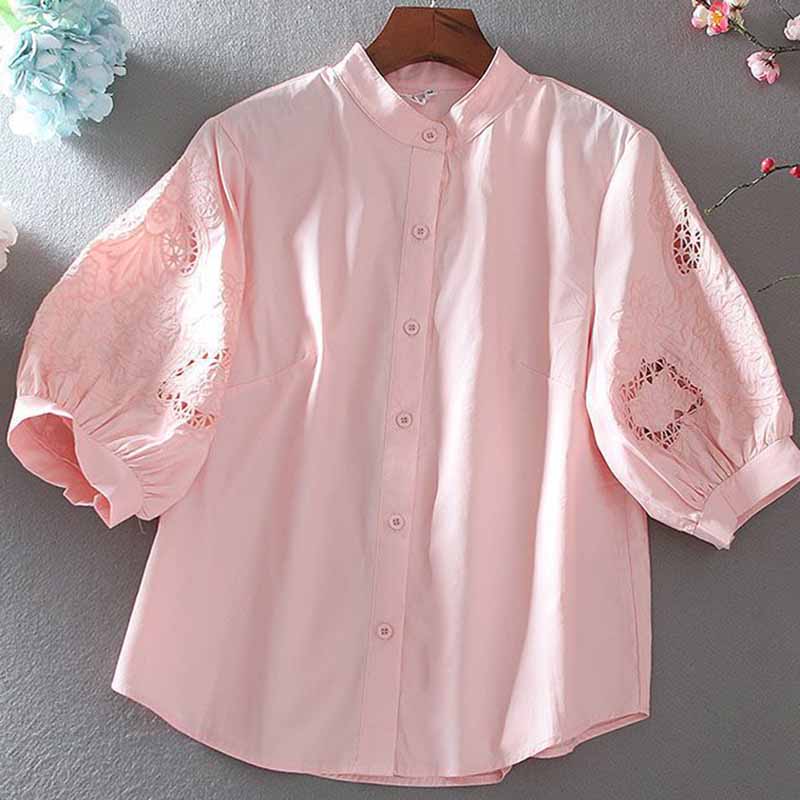 Female Formal Wear - 2025 ฤดูร้อนผ้าฝ้าย Stand-up COLLAR Hollow OUT
