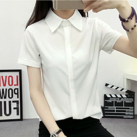 Women Formal Wear Korean - เสื้อเชิ้ตแขนสั้นสีขาวทรงหลวมผู้หญิงฤดูร้อนสไตล์เกาหลีขนาดใหญ่นักเรียนชุดทำงานลำลองสวมใส่ในสำนักงานปกติดกระดุม