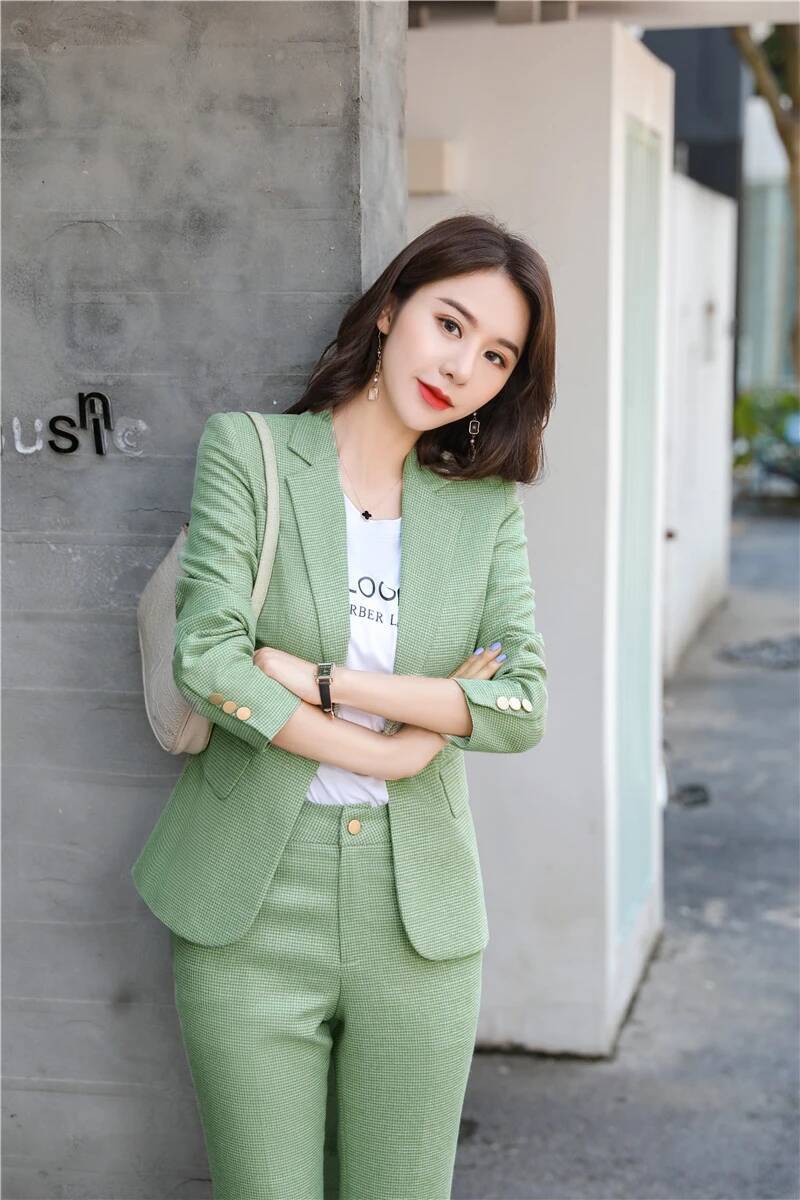 Women Formal Wear Interview - ชุดสูทสีเขียวดีไซน์ใหม่สำหรับผู้หญิง ชุดทำงาน ชุดสูทสำหรับธุรกิจ ชุดเบลเซอร์มืออาชีพ ชุดสัมภาษณ์งาน