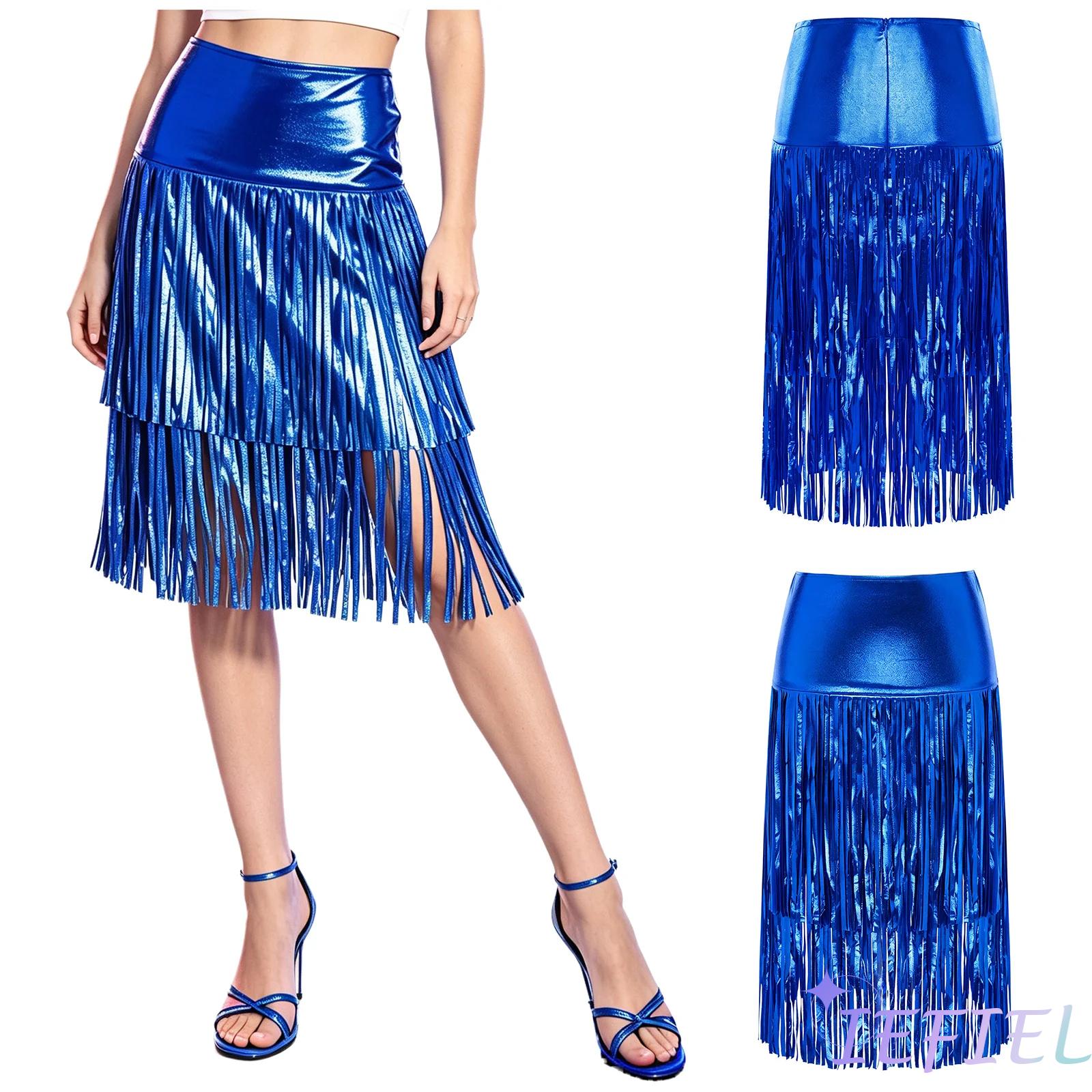 Pencil Skirt Midi - กระโปรงทรงดินสอผู้หญิง แต่งขอบเมทัลลิกเงา ความยาวปานกลาง เอวสูง กระโปรงเข้ารูป สำหรับเต้นระบำหน้าท้อง