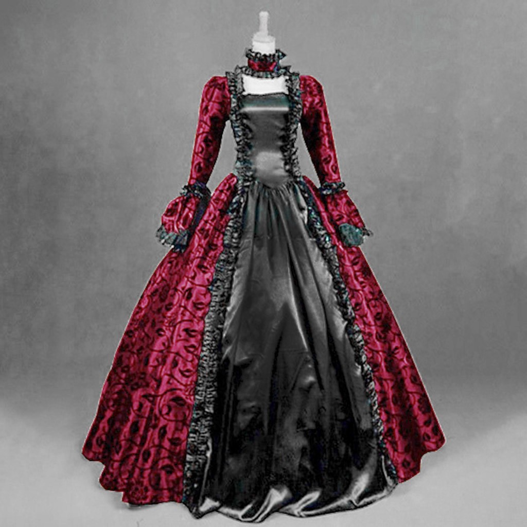 Vintage Women'S Formal Wear - ชุดเดรสวินเทจผู้หญิง ดีไซน์ประณีต สไตล์โกธิคย้อนยุค ลายดอกไม้ พิมพ์ลาย ชุดราตรีทรงบอลกาวน์