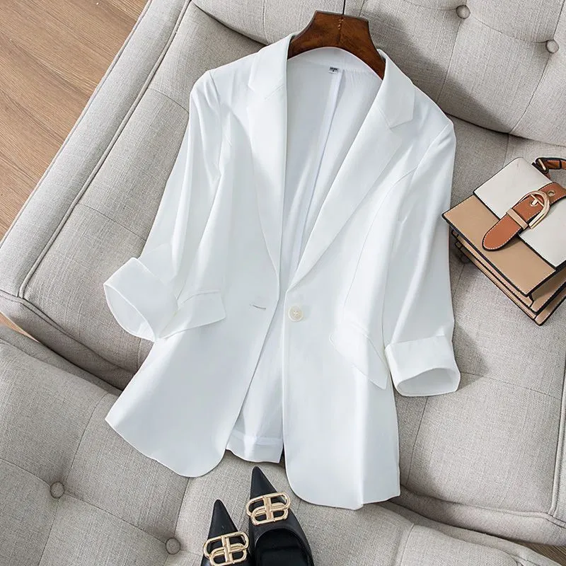Women Formal Wear Korean - เสื้อแจ็กเก็ตสำหรับผู้หญิงชุดสูทประดับเพชรทรงสลิมฟิตเสื้อแจ็คเก็ตใส่ทำงานไซส์ใหญ่เสื้อโค้ทสั้นสไตล์เกาหลีแฟชั่นเกรซ