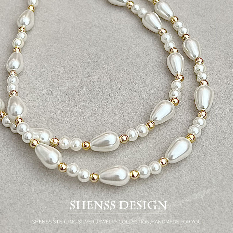 Pearl Necklace Set - สร้อยคอหยดน้ำมุกเทียมหรูหรา ชุบทองแดง 14k อุปกรณ์เสริม