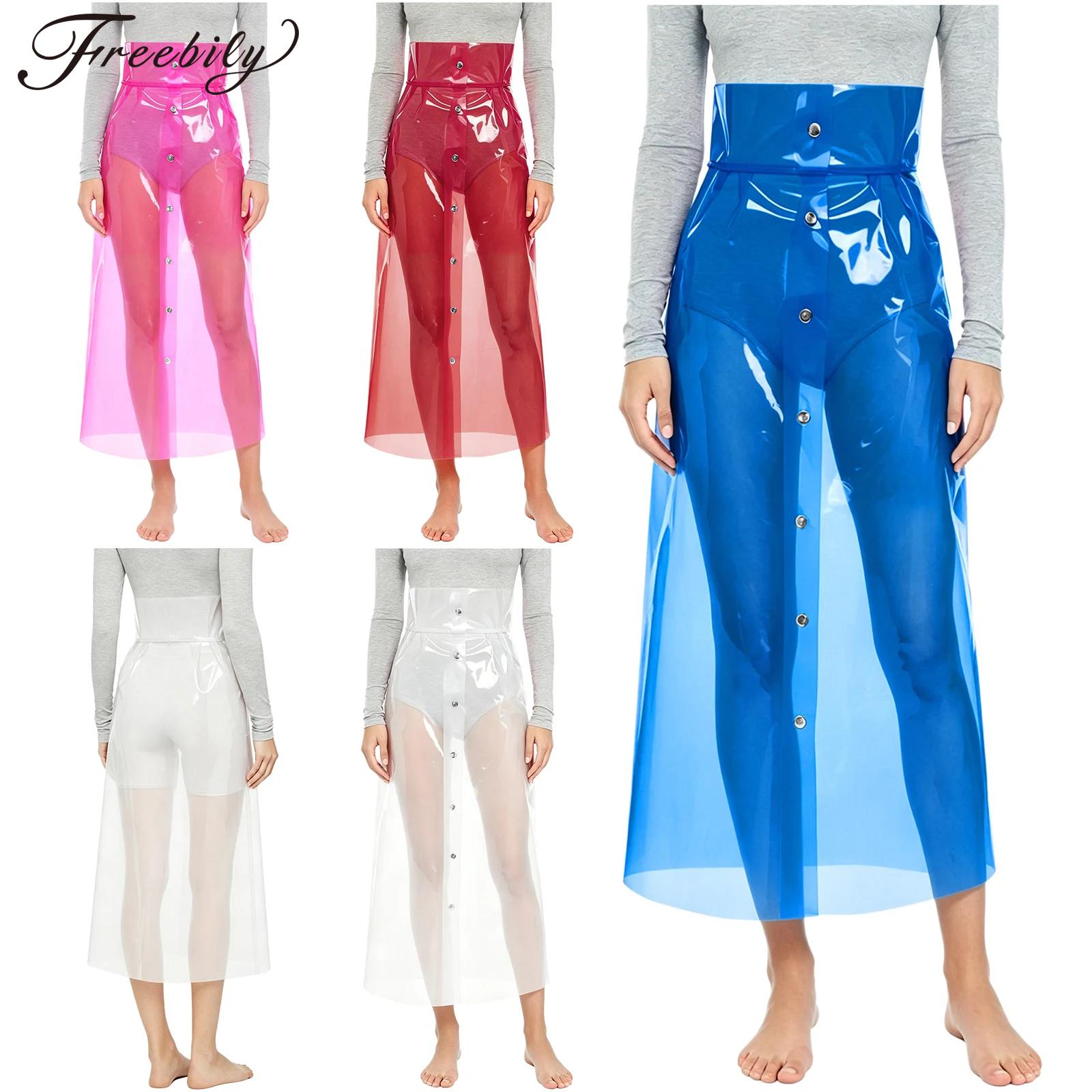 Pencil Skirt Midi - กระโปรง PVC ซีทรูสำหรับผู้หญิง เอวสูง เหมาะสำหรับงานปาร์ตี้ คอสเพลย์