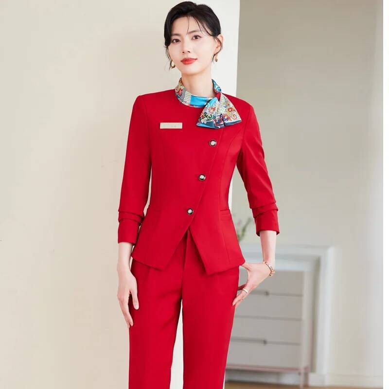 Women Formal Wear Interview - ชุดกางเกงสูทสไตล์หรูหราสำหรับผู้หญิงไซส์ใหญ่ เหมาะสำหรับใส่ทำงานในธุรกิจ ช่วงฤดูใบไม้ร่วงและฤดูหนาว ชุดทำงานมืออาชีพสำหรับการสัมภาษณ์งาน