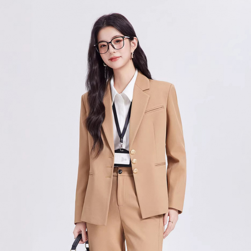 Women Formal Wear Interview - ชุดสูทผู้หญิงสีกากี ระดับไฮเอนด์ สไตล์ลำลองสำหรับธุรกิจ เหมาะสำหรับการสัมภาษณ์นักศึกษา ชุดทำงานแบบเป็นทางการ