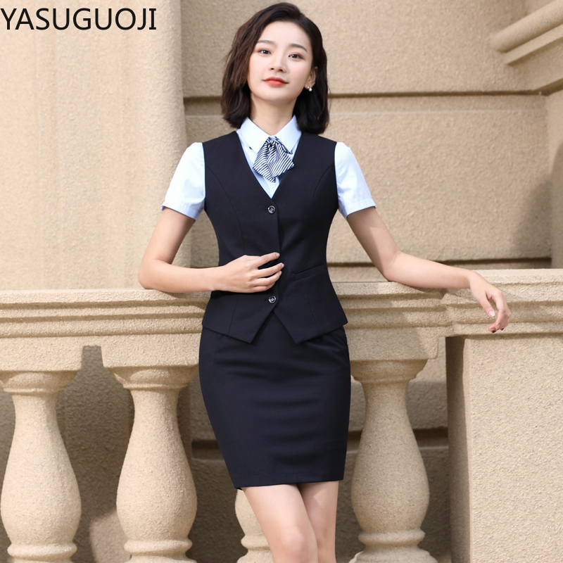 Women Formal Wear Interview - YASUGUOJI Elegant แฟชั่นผู้หญิงเสื้อกั๊กทำงาน Slim V คอสำนักงานอย่างเป็นทางการสุภาพสตรี