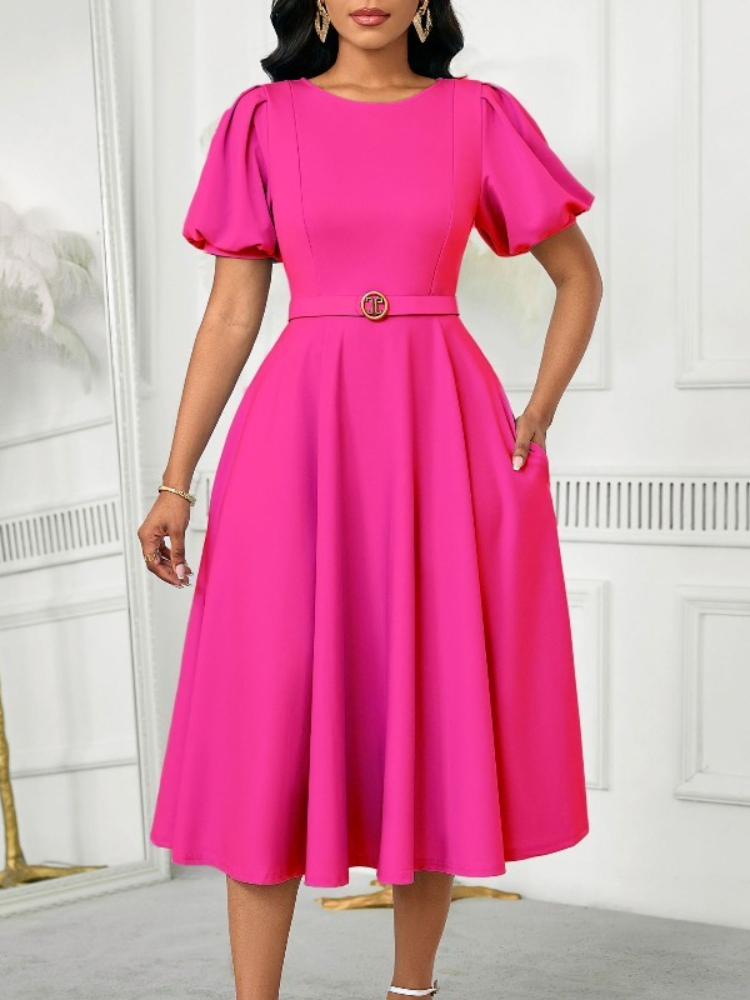 Wrap Dress Work - 2025 ใหม่Office LadyทํางานO-คอพัฟแขนเอวA-Lineชุดสีฟ้ากับเข็มขัดผู้หญิงฤดูใบไม้ร่วงBodyconแอฟริกันวันเกิดRobe