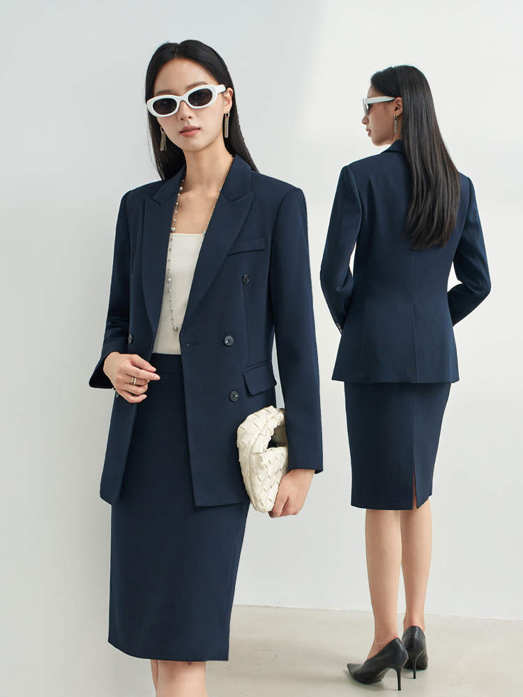 Women Formal Wear Interview - ชุดกระโปรงสีน้ำเงินกรมท่าสำหรับผู้หญิง ชุดทำงานสำหรับการเดินทางและการสัมภาษณ์ ชุดทำงานพนักงานต้อนรับโรงแรมสำหรับฤดูใบไม้ผลิและฤดูใบไม้ร่วง