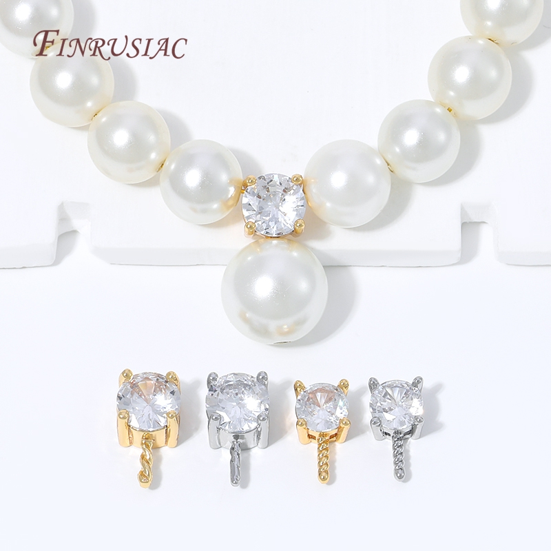 Pearl Necklace Set - ตัวเชื่อมไข่มุกชุบทอง 18K ประดับเพชร CZ, อุปกรณ์ติดตั้งไข่มุกฝังเพชรซิร์คอน, อุปกรณ์ทำสร้อยคอ