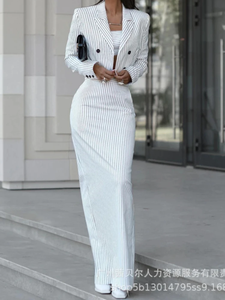 ชุดเสื้อเบลเซอร์ลายขวางและกระโ - Pencil Skirt Midi บทวิจารณ์และราคา
