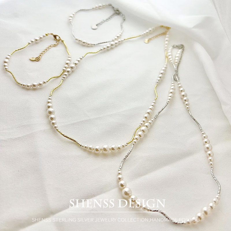 สร้อยคอสั้นมุกเทียมสร้อยข้อมือ - Pearl Necklace Set บทวิจารณ์และราคา