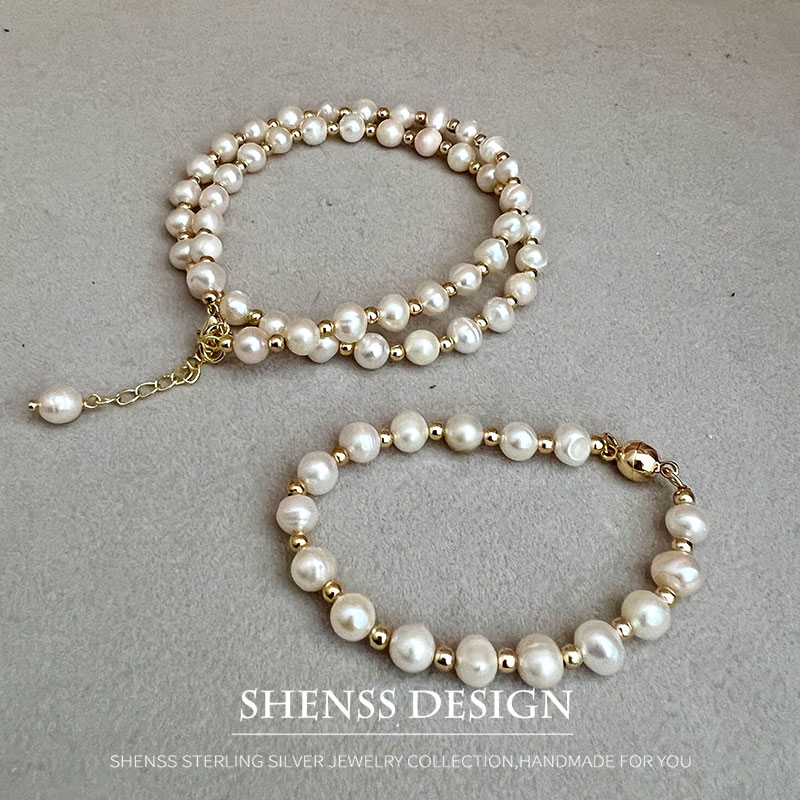 สร้อยข้อมือไข่มุกน้ำจืดธรรมชาต - Pearl Necklace Set บทวิจารณ์และราคา