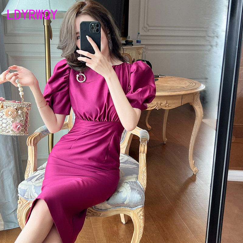 เดรสสีม่วงขุนนางห่อเอวบางเข้าร - Wrap Dress Work บทวิจารณ์และราคา