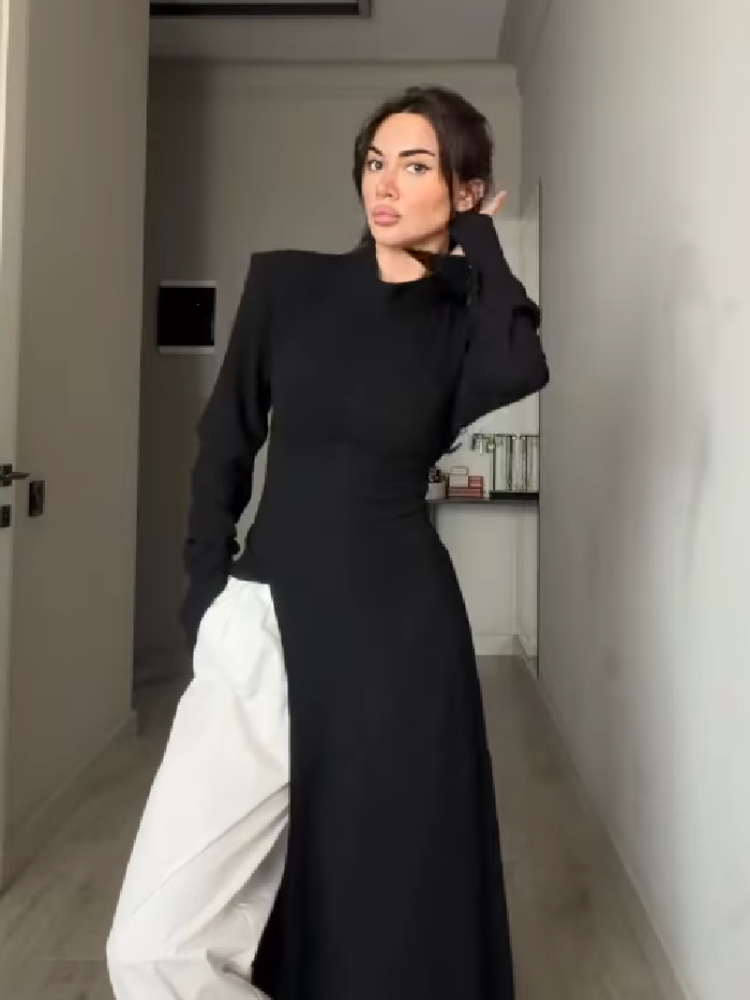 เดรสยาวคอสูงแขนยาวสำหรับผู้หญิ - Women Formal Wear Dress บทวิจารณ์และราคา