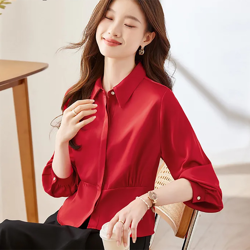 เสื้อแขนยาวผู้หญิงผ้าฝ้ายระบาย - Women Formal Wear Korean บทวิจารณ์และราคา