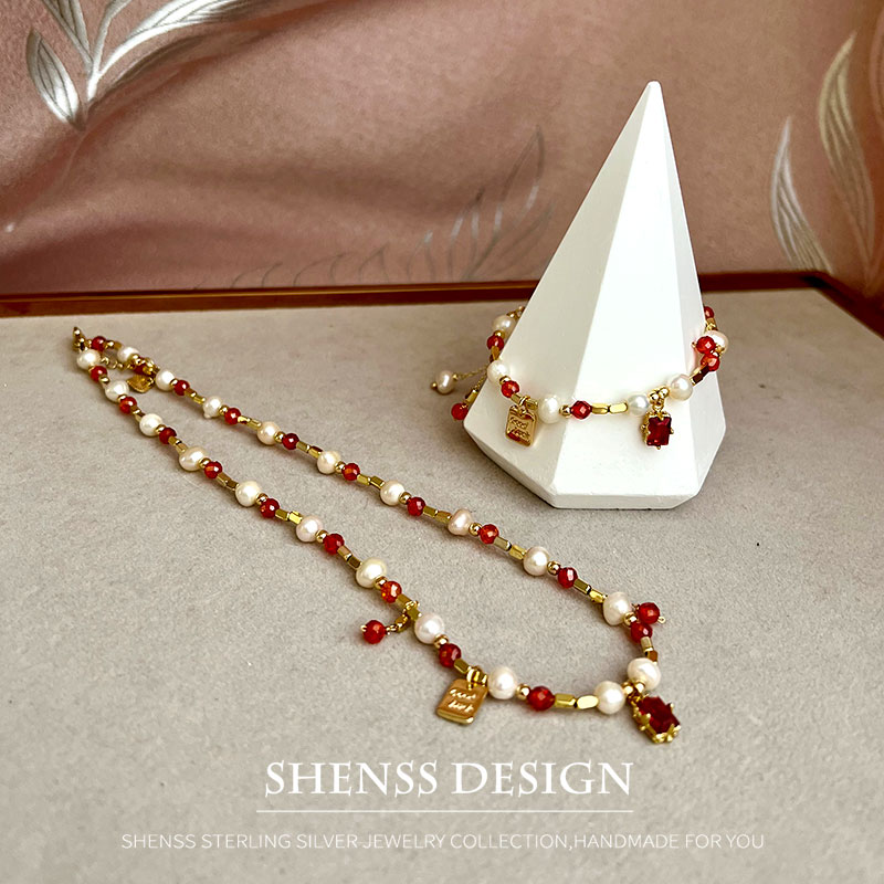 สร้อยคอจี้เพทายไข่มุกน้ำจืดขนา - Pearl Necklace Set บทวิจารณ์และราคา
