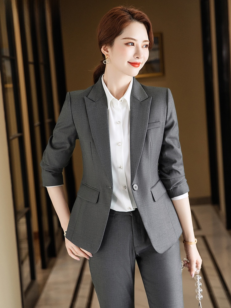 ชุดสูทสีเทาสำหรับผู้หญิงฤดูใบไ - Women Formal Wear Interview บทวิจารณ์และราคา