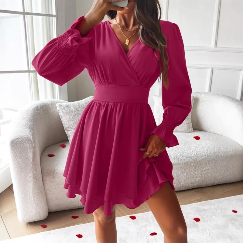 เดรส 2025 เสื้อผ้าผู้หญิง คอวี - Wrap Dress Work บทวิจารณ์และราคา