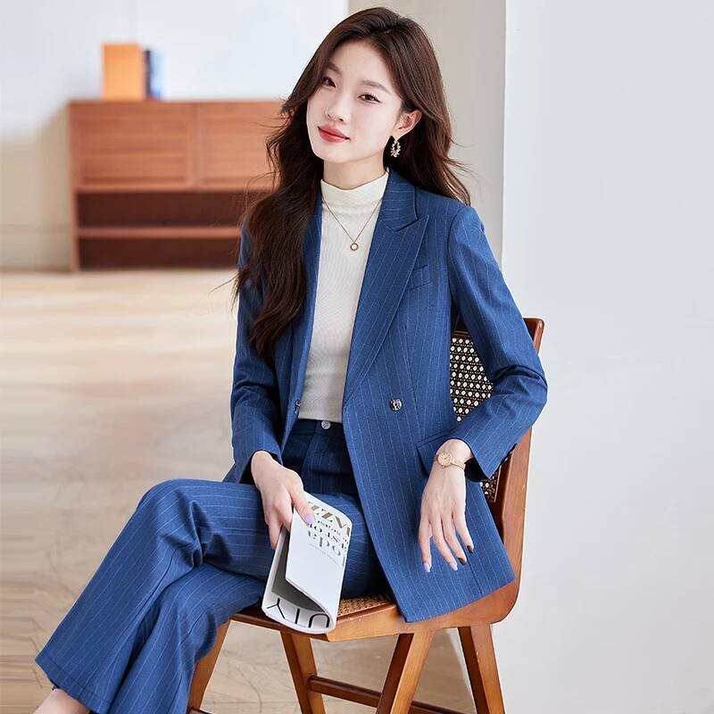 ชุดสูทผ้าคุณภาพสูง ลายทางหรูหร - Women Formal Wear Interview บทวิจารณ์และราคา