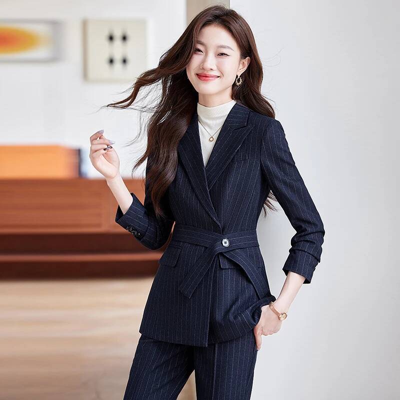ชุดสูทผ้าคุณภาพสูง ลายทางหรูหร - Women Formal Wear Interview บทวิจารณ์และราคา