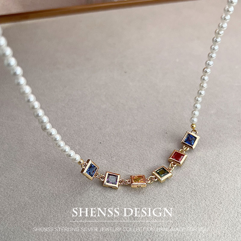 สร้อยคอเพทายสี่เหลี่ยมมุกเทียม - Pearl Necklace Set บทวิจารณ์และราคา