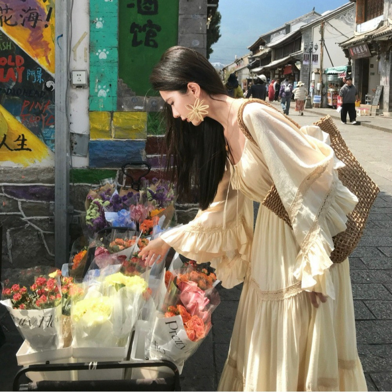 เดรสยาวทรงทรัมเป็ต คอเหลี่ยม แ - Vintage Women'S Formal Wear บทวิจารณ์และราคา