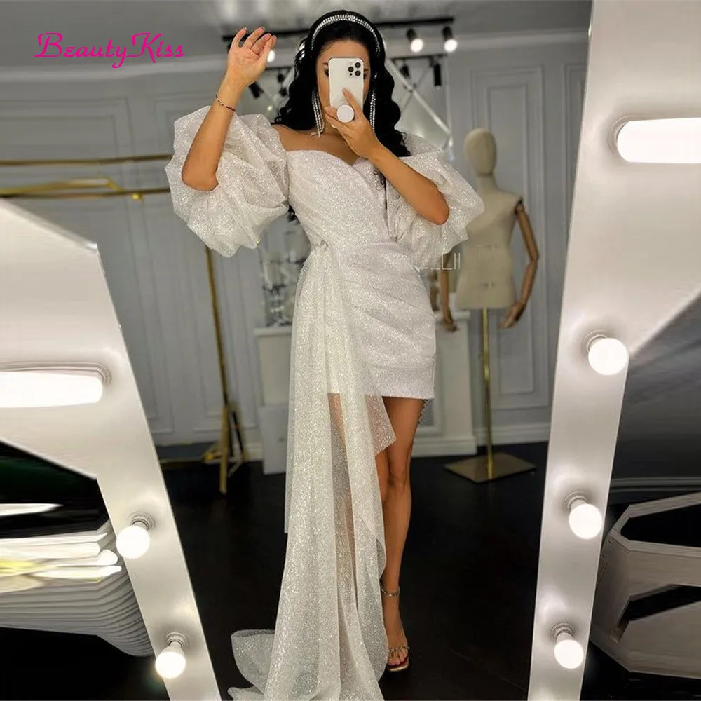 Shimmer ชุดแต่งงานสั้นพัฟแขน S - Women Formal Wear Dubai บทวิจารณ์และราคา